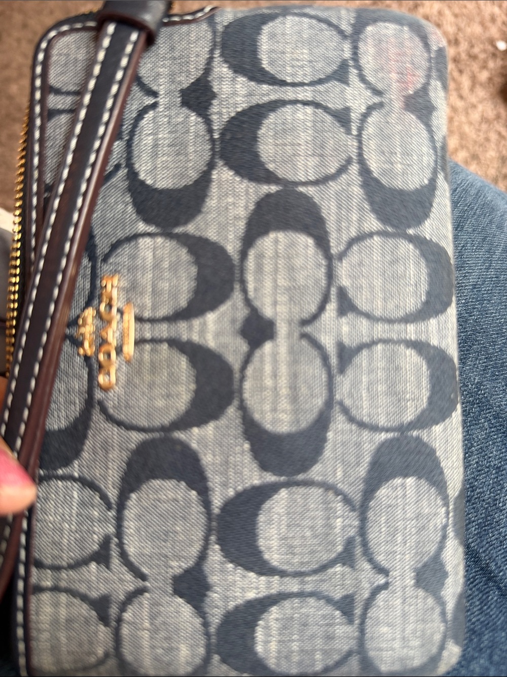 Coach Blue Signature C Wristlet with Gold Logo